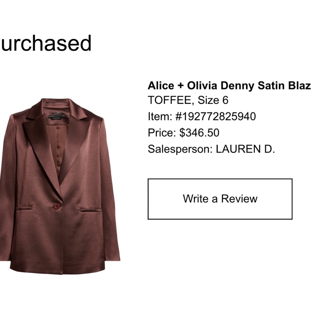 Alice + Olivia Toffee Satin Blazer